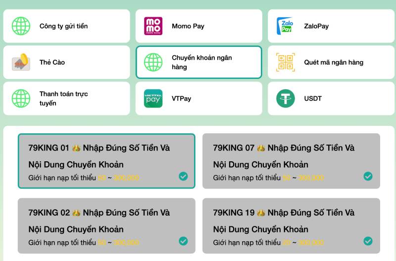 Chọn Phương Thức Nạp Tiền