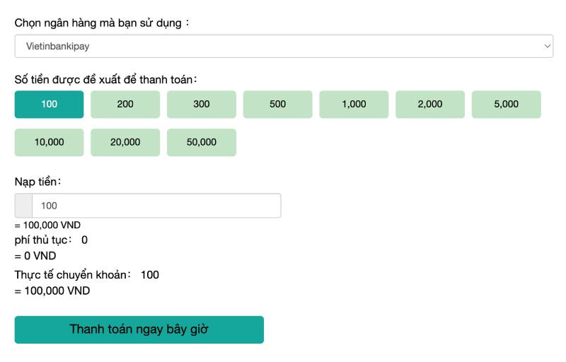 Nhập Số Tiền Cần Nạp